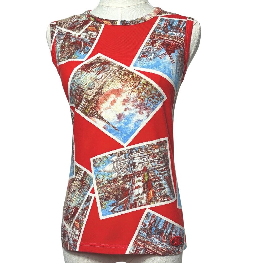 Vintage Celine Tank Post Card Moulin Rouge Red Medium
